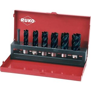 RUKO Kernbohrersatz 7tlg, Ø 12-22 mm, HSS TiAlN-beschichtet, Weldonschaft 19 mm, Bohrtiefe 30 mm
