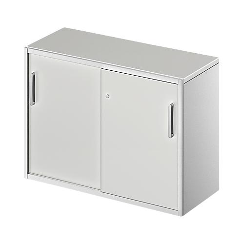 Schäfer Shop Genius Beistellschrank TETRIS SOLID, 2 OH, in Schreibtischhöhe, B 1000 mm, 25 mm Abdeckplatte, lichtgrau/weißalu