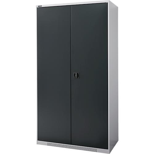 Schäfer Shop Genius Flügeltürenschrank FS, Stahl, mit Belüftungslöchern, B 1055 x T 520 x H 1950 mm, 5 OH, Weißalu/Anthrazitgrau, bis 500 kg