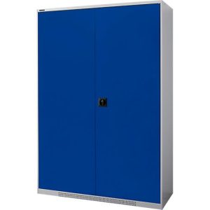 Schäfer Shop Genius Flügeltürenschrank FS, Stahl, mit Belüftungslöchern, B 1343 x T 520 x H 1950 mm, 5 OH, Weißalu/Enzianblau, bis 750 kg