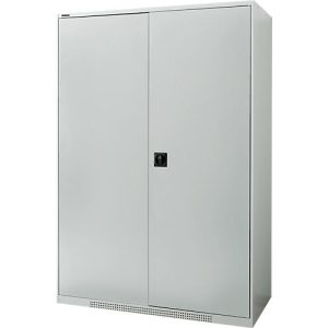 Schäfer Shop Genius Flügeltürenschrank FS, Stahl, mit Belüftungslöchern, B 1343 x T 620 x H 1950 mm, 5 OH, Lichtgrau/Lichtgrau, bis 750 kg