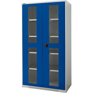 Schäfer Shop Genius Flügeltürenschrank FS, Stahl, Sichtfenster, Lüftungslöcher, B 1055 x T 520 x H 1950 mm, 5 OH, Lichtgrau/Enzianblau, bis 500 kg Schäfer Shop Genius Flügeltürenschrank FS, Stahl, Sichtfenster, Lüftungslöcher, B 1055 x T 520 x H 1950 mm, 5 OH, Lichtgrau/Enzianblau, bis 500 kg