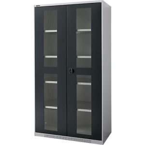 Schäfer Shop Genius Flügeltürenschrank FS, Stahl, Sichtfenster, Lüftungslöcher, B 1055 x T 520 x H 1950 mm, 5 OH, Weißalu/Anthrazitgrau, bis 500 kg Schäfer Shop Genius Flügeltürenschrank FS, Stahl, Sichtfenster, Lüftungslöcher, B 1055 x T 520 x H 1950 mm, 5 OH, Weißalu/Anthrazitgrau, bis 500 kg