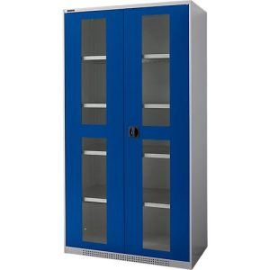 Schäfer Shop Genius Flügeltürenschrank FS, Stahl, Sichtfenster, Lüftungslöcher, B 1055 x T 520 x H 1950 mm, 5 OH, Weißalu/Enzianblau, bis 500 kg Schäfer Shop Genius Flügeltürenschrank FS, Stahl, Sichtfenster, Lüftungslöcher, B 1055 x T 520 x H 1950 mm, 5 OH, Weißalu/Enzianblau, bis 500 kg