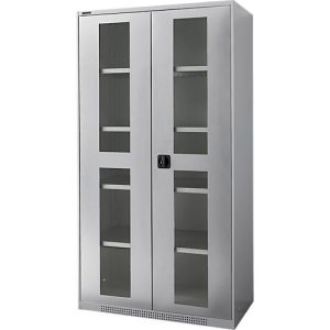 Schäfer Shop Genius Flügeltürenschrank FS, Stahl, Sichtfenster, Lüftungslöcher, B 1055 x T 520 x H 1950 mm, 5 OH, Weißalu/Weißalu, bis 500 kg Schäfer Shop Genius Flügeltürenschrank FS, Stahl, Sichtfenster, Lüftungslöcher, B 1055 x T 520 x H 1950 mm, 5 OH, Weißalu/Weißalu, bis 500 kg