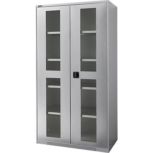 Schäfer Shop Genius Flügeltürenschrank FS, Stahl, Sichtfenster, Lüftungslöcher, B 1055 x T 520 x H 1950 mm, 5 OH, Weißalu/Weißalu, bis 500 kg