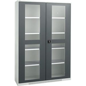 Schäfer Shop Genius Flügeltürenschrank FS, Stahl, Sichtfenster, Lüftungslöcher, B 1343 x T 520 x H 1950 mm, 5 OH, Lichtgrau/Anthrazitgrau, bis 750 kg Schäfer Shop Genius Flügeltürenschrank FS, Stahl, Sichtfenster, Lüftungslöcher, B 1343 x T 520 x H 1950 mm, 5 OH, Lichtgrau/Anthrazitgrau, bis 750 kg