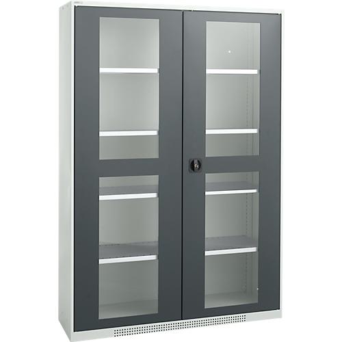 Schäfer Shop Genius Flügeltürenschrank FS, Stahl, Sichtfenster, Lüftungslöcher, B 1343 x T 520 x H 1950 mm, 5 OH, Lichtgrau/Anthrazitgrau, bis 750 kg