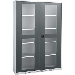 Schäfer Shop Genius Flügeltürenschrank FS, Stahl, Sichtfenster, Lüftungslöcher, B 1343 x T 520 x H 1950 mm, 5 OH, Weißalu/Anthrazitgrau, bis 750 kg Schäfer Shop Genius Flügeltürenschrank FS, Stahl, Sichtfenster, Lüftungslöcher, B 1343 x T 520 x H 1950 mm, 5 OH, Weißalu/Anthrazitgrau, bis 750 kg