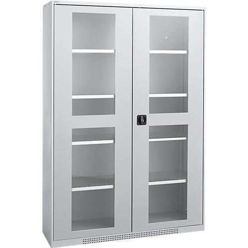 Schäfer Shop Genius Flügeltürenschrank FS, Stahl, Sichtfenster, Lüftungslöcher, B 1343 x T 520 x H 1950 mm, 5 OH, Weißalu/Weißalu, bis 750 kg