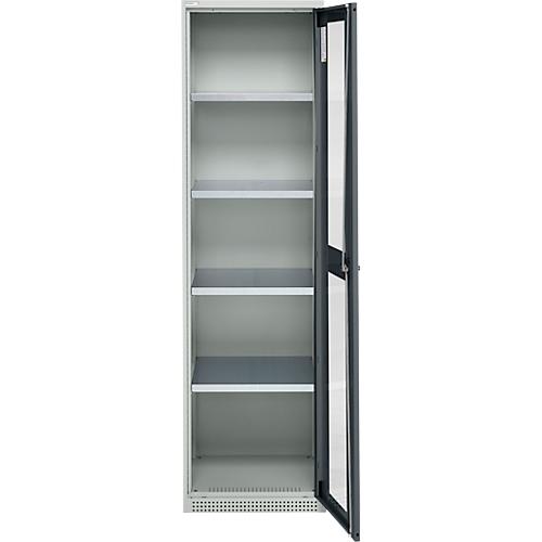 Schäfer Shop Genius Flügeltürenschrank FS, Stahl, Sichtfenster, Lüftungslöcher, B 545 x T 520 x H 1950 mm, 5 OH, Lichtgrau/Anthrazitgrau, bis 250 kg