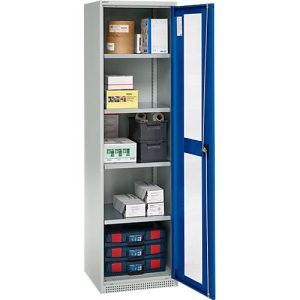 Schäfer Shop Genius Flügeltürenschrank FS, Stahl, Sichtfenster, Lüftungslöcher, B 545 x T 520 x H 1950 mm, 5 OH, Lichtgrau/Enzianblau, bis 250 kg Schäfer Shop Genius Flügeltürenschrank FS, Stahl, Sichtfenster, Lüftungslöcher, B 545 x T 520 x H 1950 mm, 5 OH, Lichtgrau/Enzianblau, bis 250 kg