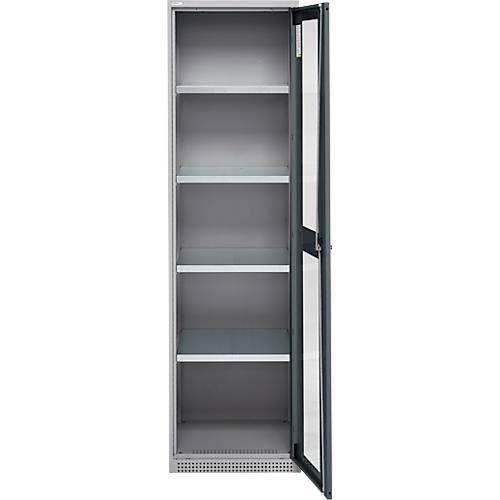 Schäfer Shop Genius Flügeltürenschrank FS, Stahl, Sichtfenster, Lüftungslöcher, B 545 x T 520 x H 1950 mm, 5 OH, Weißalu/Anthrazitgrau, bis 250 kg