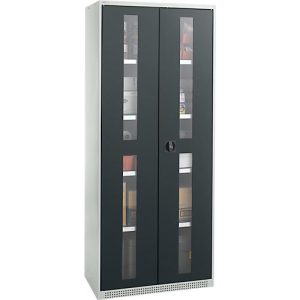 Schäfer Shop Genius Flügeltürenschrank FS, Stahl, Sichtfenster, Lüftungslöcher, B 810 x T 520 x H 1950 mm, 5 OH, Lichtgrau/Anthrazitgrau, bis 300 kg Schäfer Shop Genius Flügeltürenschrank FS, Stahl, Sichtfenster, Lüftungslöcher, B 810 x T 520 x H 1950 mm, 5 OH, Lichtgrau/Anthrazitgrau, bis 300 kg