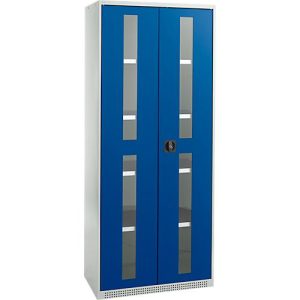 Schäfer Shop Genius Flügeltürenschrank FS, Stahl, Sichtfenster, Lüftungslöcher, B 810 x T 520 x H 1950 mm, 5 OH, Lichtgrau/Enzianblau, bis 300 kg Schäfer Shop Genius Flügeltürenschrank FS, Stahl, Sichtfenster, Lüftungslöcher, B 810 x T 520 x H 1950 mm, 5 OH, Lichtgrau/Enzianblau, bis 300 kg