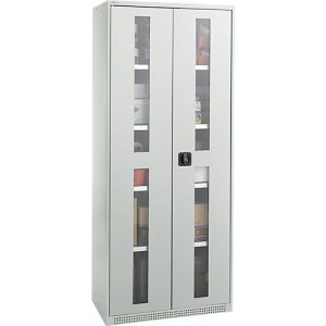 Schäfer Shop Genius Flügeltürenschrank FS, Stahl, Sichtfenster, Lüftungslöcher, B 810 x T 520 x H 1950 mm, 5 OH, Lichtgrau/Lichtgrau, bis 300 kg Schäfer Shop Genius Flügeltürenschrank FS, Stahl, Sichtfenster, Lüftungslöcher, B 810 x T 520 x H 1950 mm, 5 OH, Lichtgrau/Lichtgrau, bis 300 kg
