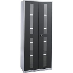 Schäfer Shop Genius Flügeltürenschrank FS, Stahl, Sichtfenster, Lüftungslöcher, B 810 x T 520 x H 1950 mm, 5 OH, Weißalu/Anthrazitgrau, bis 300 kg Schäfer Shop Genius Flügeltürenschrank FS, Stahl, Sichtfenster, Lüftungslöcher, B 810 x T 520 x H 1950 mm, 5 OH, Weißalu/Anthrazitgrau, bis 300 kg