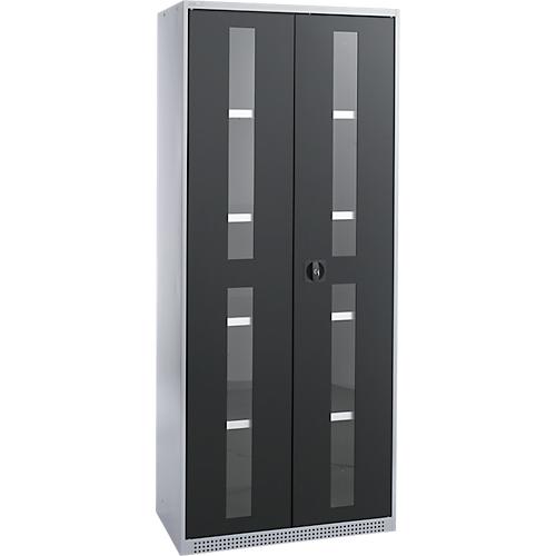 Schäfer Shop Genius Flügeltürenschrank FS, Stahl, Sichtfenster, Lüftungslöcher, B 810 x T 520 x H 1950 mm, 5 OH, Weißalu/Anthrazitgrau, bis 300 kg