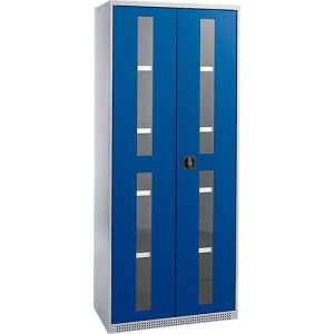 Schäfer Shop Genius Flügeltürenschrank FS, Stahl, Sichtfenster, Lüftungslöcher, B 810 x T 520 x H 1950 mm, 5 OH, Weißalu/Enzianblau, bis 300 kg Schäfer Shop Genius Flügeltürenschrank FS, Stahl, Sichtfenster, Lüftungslöcher, B 810 x T 520 x H 1950 mm, 5 OH, Weißalu/Enzianblau, bis 300 kg