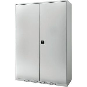 Schäfer Shop Genius Flügeltürschrank FS, 4 OH, abschließbar, 4 Fachböden, bis 450 kg, B 1343 mm, Stahl, lichtgrau RAL 7035/lichtgrau RAL 7035