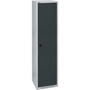 Schäfer Shop Genius Flügeltürschrank FS, 5 OH, abschließbar, 4 Fachböden, bis 250 kg, B 545 mm, Stahl, weißaluminium RAL 9006/anthrazitgrau RAL 7016