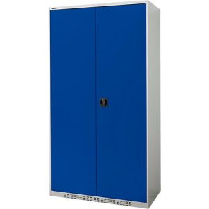 Schäfer Shop Genius Flügeltürschrank FS, 5 OH, abschließbar, 4 Fachböden, bis 450 kg, B 1055 mm, Stahl, lichtgrau RAL 7035/enzianblau RAL 5010