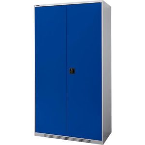 Schäfer Shop Genius Flügeltürschrank FS, 5 OH, abschließbar, 4 Fachböden, bis 450 kg, B 1055 mm, Stahl, weißaluminium RAL 9006/enzianblau RAL 5010