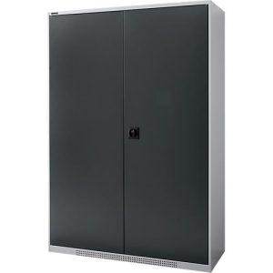 Schäfer Shop Genius Flügeltürschrank FS, 5 OH, abschließbar, 4 Fachböden, bis 450 kg, B 1343 mm, Stahl, weißaluminium RAL 9006/anthrazitgrau RAL 7016