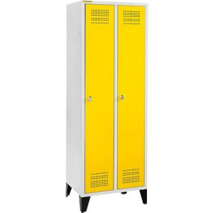 Schäfer Shop Genius Kleiderspind mit Füßen, 2 Abteile, 300 mm Abteilbreite, Sicherheitsdrehriegelverschluss, rapsgelb