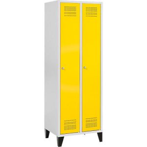 Schäfer Shop Genius Kleiderspind mit Füßen, 2 Abteile, Zylinderschloss, lichtgrau/gelb