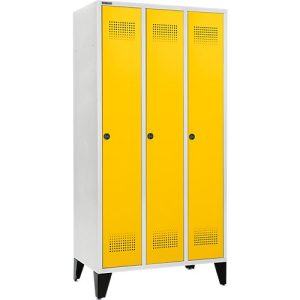 Schäfer Shop Genius Kleiderspind mit Füßen, 3 Abteile, 300 mm Abteilbreite, Sicherheitsdrehriegelverschluss, lichtgrau/rapsgelb Schäfer Shop Genius Kleiderspind mit Füßen, 3 Abteile, 300 mm Abteilbreite, Sicherheitsdrehriegelverschluss, lichtgrau/rapsgelb