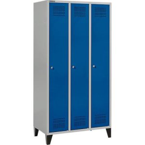 Schäfer Shop Genius Kleiderspind mit Füßen, 3 Abteile, Zylinderschloss, hellsilber/enzianblau