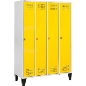 Schäfer Shop Genius Kleiderspind mit Füßen, 4 Abteile, Drehverschluss, lichtgrau/gelb