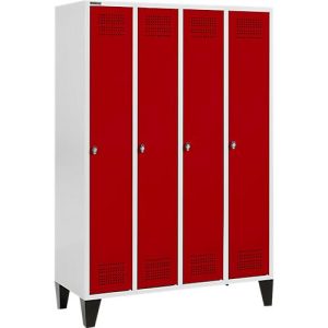 Schäfer Shop Genius Kleiderspind mit Füßen, 4 Abteile, Drehverschluss, lichtgrau/rot