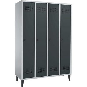 Schäfer Shop Genius Kleiderspind mit Füßen, 4 Abteile, Drehverschluss, weißaluminium/anthrazit