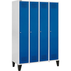 Schäfer Shop Genius Kleiderspind mit Füßen, 4 Abteile, Zylinderschloss, lichtgrau/enzianblau