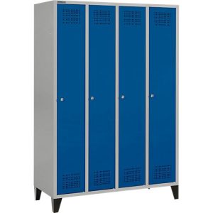 Schäfer Shop Genius Kleiderspind mit Füßen, 4 Abteile, Zylinderschloss, weißaluminium/enzianblau