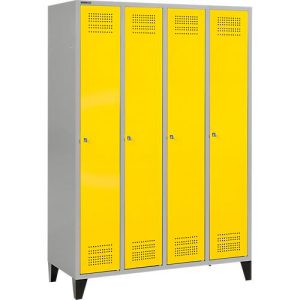 Schäfer Shop Genius Kleiderspind mit Füßen, 4 Abteile, Zylinderschloss, weißaluminium/gelb