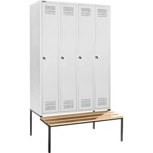 Schäfer Shop Genius Kleiderspind mit Sitzbank, 4 Abteile, 300 mm Abteilbreite, Zylinderschloss, lichtgrau/lichtgrau Schäfer Shop Genius Kleiderspind mit Sitzbank, 4 Abteile, 300 mm Abteilbreite, Zylinderschloss, lichtgrau/lichtgrau
