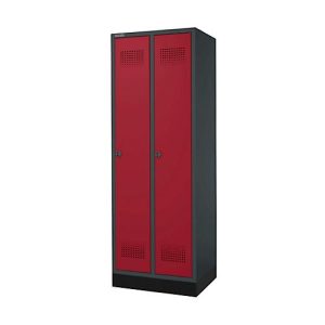Schäfer Shop Genius Kleiderspind mit Sockel, 2 Abteile, 300 mm Abteilbreite, Sicherheitsdrehriegelverschluss, anthrazit/rubinrot Schäfer Shop Genius Kleiderspind mit Sockel, 2 Abteile, 300 mm Abteilbreite, Sicherheitsdrehriegelverschluss, anthrazit/rubinrot