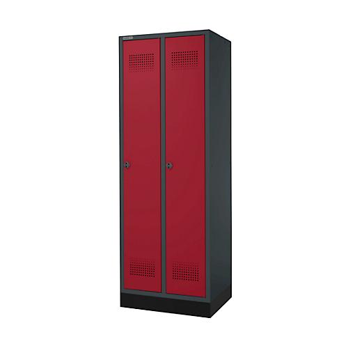 Schäfer Shop Genius Kleiderspind mit Sockel, 2 Abteile, 300 mm Abteilbreite, Sicherheitsdrehriegelverschluss, anthrazit/rubinrot