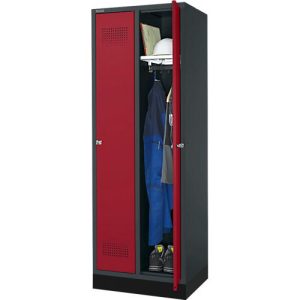 Schäfer Shop Genius Kleiderspind mit Sockel, 2 Abteile, 300 mm Abteilbreite, Zylinderschloss, anthrazit/rubinrot Schäfer Shop Genius Kleiderspind mit Sockel, 2 Abteile, 300 mm Abteilbreite, Zylinderschloss, anthrazit/rubinrot