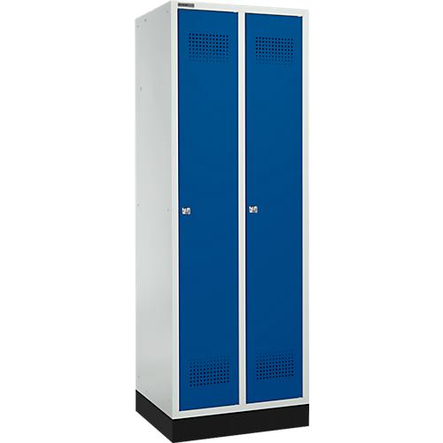 Schäfer Shop Genius Kleiderspind mit Sockel, 2 Abteile, 300 mm Abteilbreite, Zylinderschloss, lichtgrau/enzianblau