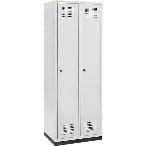 Schäfer Shop Genius Kleiderspind mit Sockel, 2 Abteile, 300 mm Abteilbreite, Zylinderschloss, lichtgrau/lichtgrau