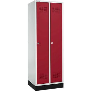 Schäfer Shop Genius Kleiderspind mit Sockel, 2 Abteile, 300 mm Abteilbreite, Zylinderschloss, lichtgrau/rubinrot Schäfer Shop Genius Kleiderspind mit Sockel, 2 Abteile, 300 mm Abteilbreite, Zylinderschloss, lichtgrau/rubinrot