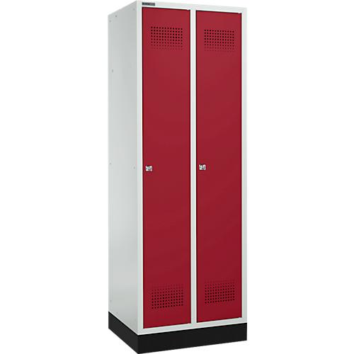Schäfer Shop Genius Kleiderspind mit Sockel, 2 Abteile, 300 mm Abteilbreite, Zylinderschloss, lichtgrau/rubinrot