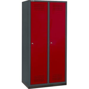 Schäfer Shop Genius Kleiderspind mit Sockel, 2 Abteile, 400 mm Abteilbreite, Zylinderschloss, anthrazit/rubinrot Schäfer Shop Genius Kleiderspind mit Sockel, 2 Abteile, 400 mm Abteilbreite, Zylinderschloss, anthrazit/rubinrot