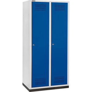 Schäfer Shop Genius Kleiderspind mit Sockel, 2 Abteile, 400 mm Abteilbreite, Zylinderschloss, lichtgrau/enzianblau Schäfer Shop Genius Kleiderspind mit Sockel, 2 Abteile, 400 mm Abteilbreite, Zylinderschloss, lichtgrau/enzianblau