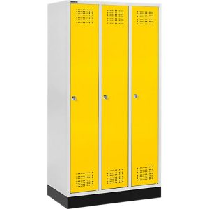 Schäfer Shop Genius Kleiderspind mit Sockel, 3 Abteile, Zylinderschloss, lichtgrau/gelb