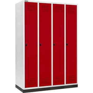 Schäfer Shop Genius Kleiderspind mit Sockel, 4 Abteile, 300 mm Abteilbreite, Drehriegelverschluss, rubinrot
